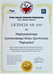 Licencja klubu Taekwondo